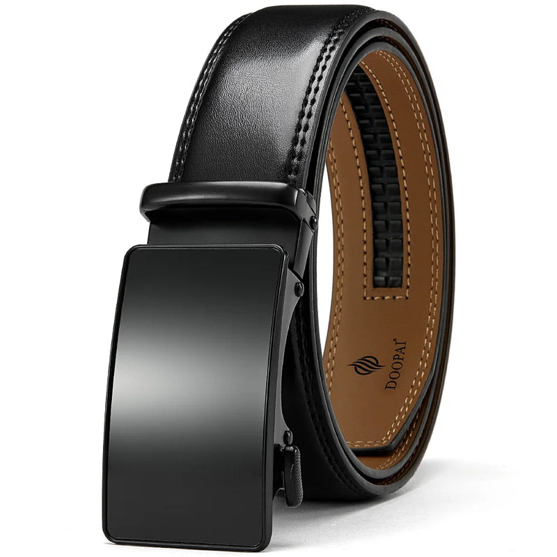 Men's Genuine Leather Ratchet Belt with Automatic Buckle