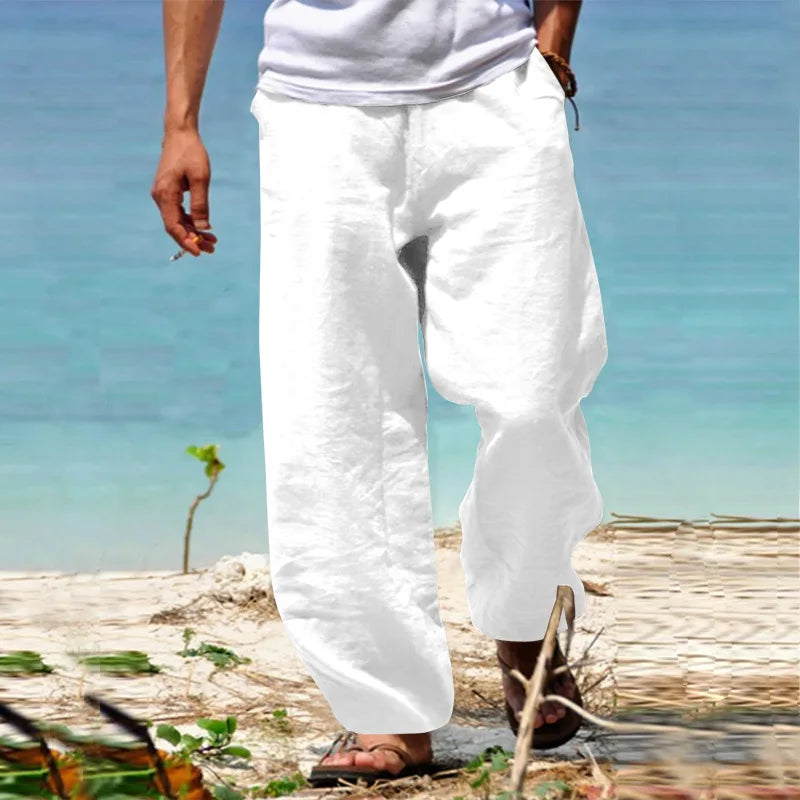 Men's Loose Cotton Drawstring Wide Leg Pants