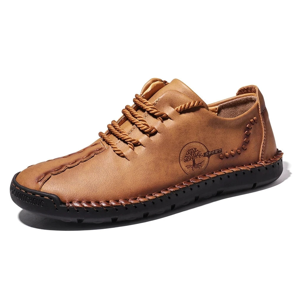 Handmade Leather Men's Lace-Up Loafers with Fringe Detail