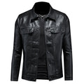 Men's Slim Motorcycle Leather Coat - Solid Color Lapel Jacket M-5XL