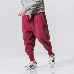 Men's Cotton Linen Drop-Crotch Harem Jogger Pants