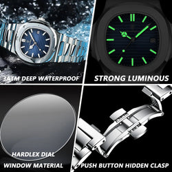 POEDAGAR Square Luminous Date Quartz Watch