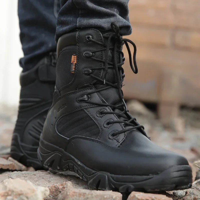 Men's Black Tactical Zip Combat Boots for Work and Outdoor Use