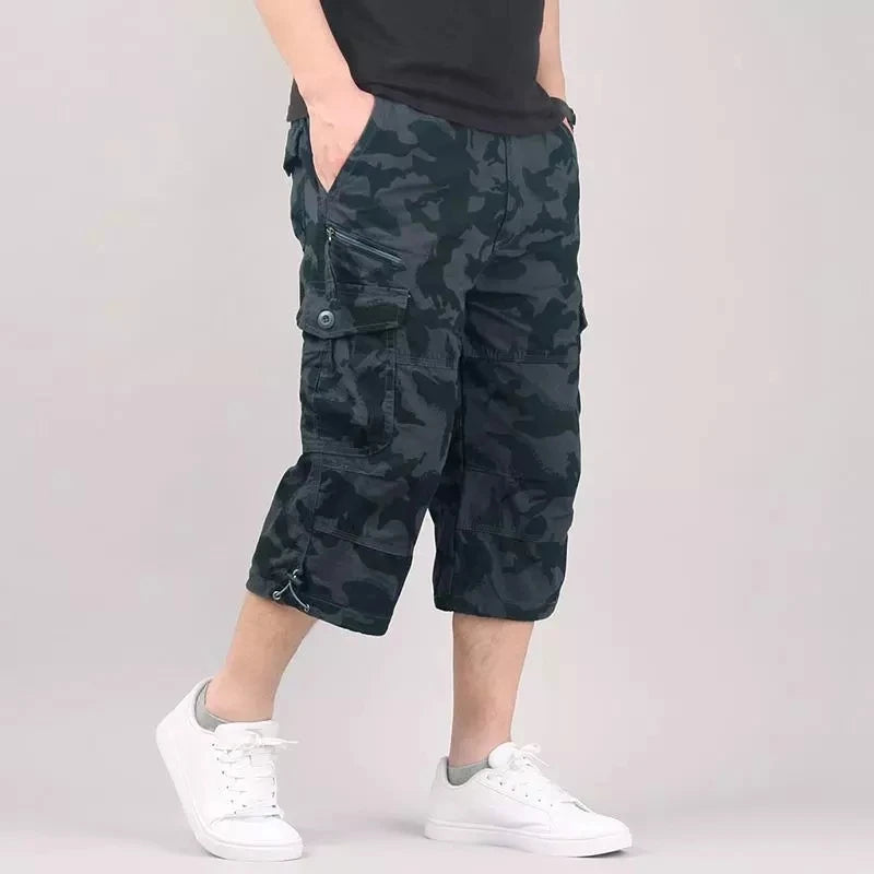 Men's Long Length Cotton Tactical Cargo Shorts