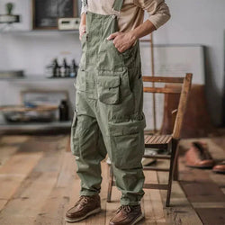 Men's Retro Cotton Bib Overalls with Loose Fit