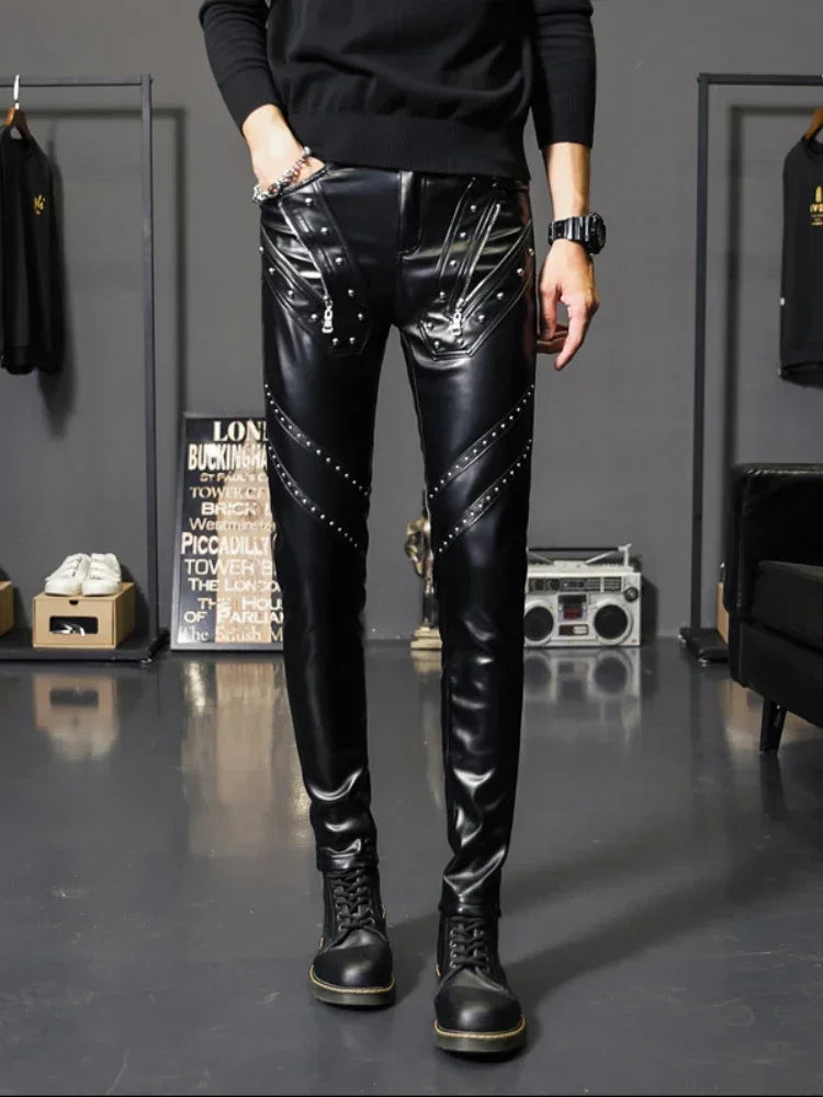 Men's Skinny Faux Leather Biker Pants