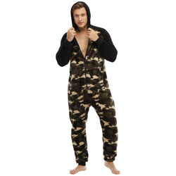 Men's Camo Fleece Hooded Onesie Jumpsuit