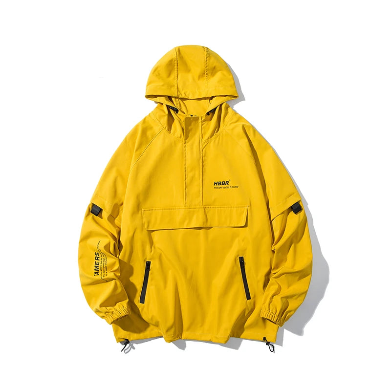 Men's Hooded Bomber Windbreaker Jacket - Streetwear Spring Coat with Pockets