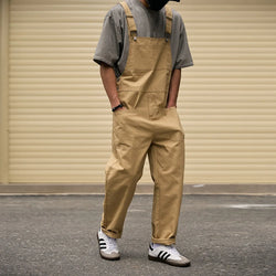 Men's Loose Khaki Bib Overalls with Cargo Pockets