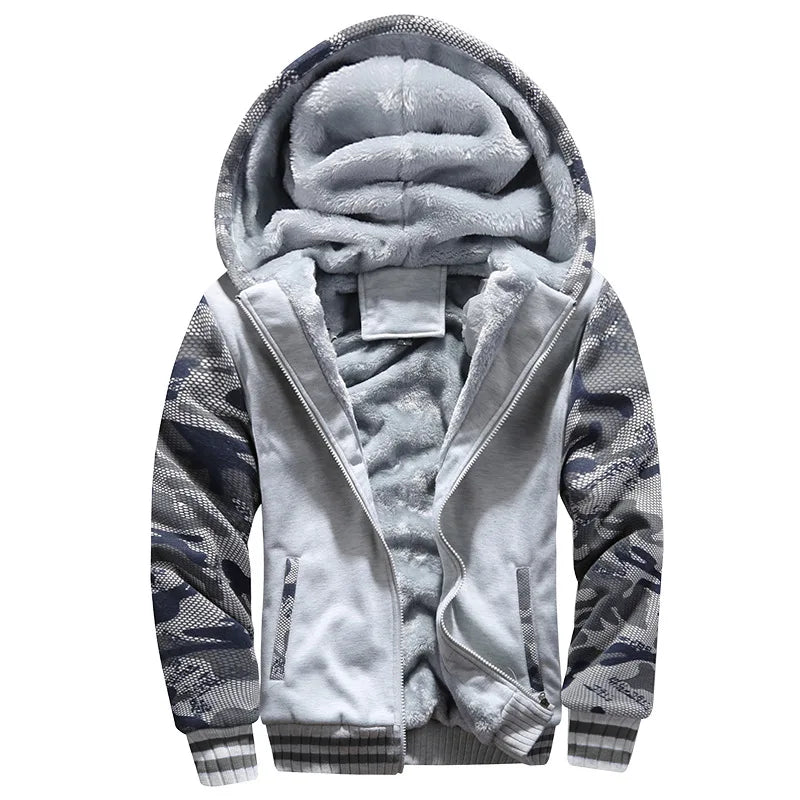 Men's Thick Fleece Zip Hoodie Jacket - Warm Casual Sportswear Sweatshirt