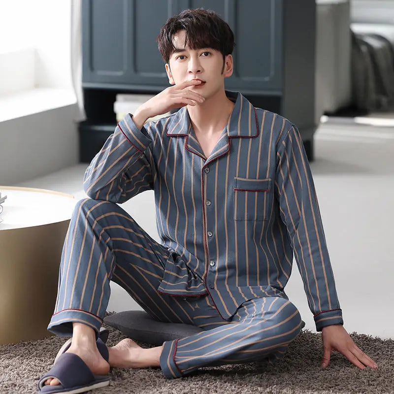 Long Sleeve Men's Pajama Set - Lightweight Button Loungewear Suit