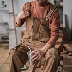 Men's Retro Cotton Bib Overalls with Loose Fit