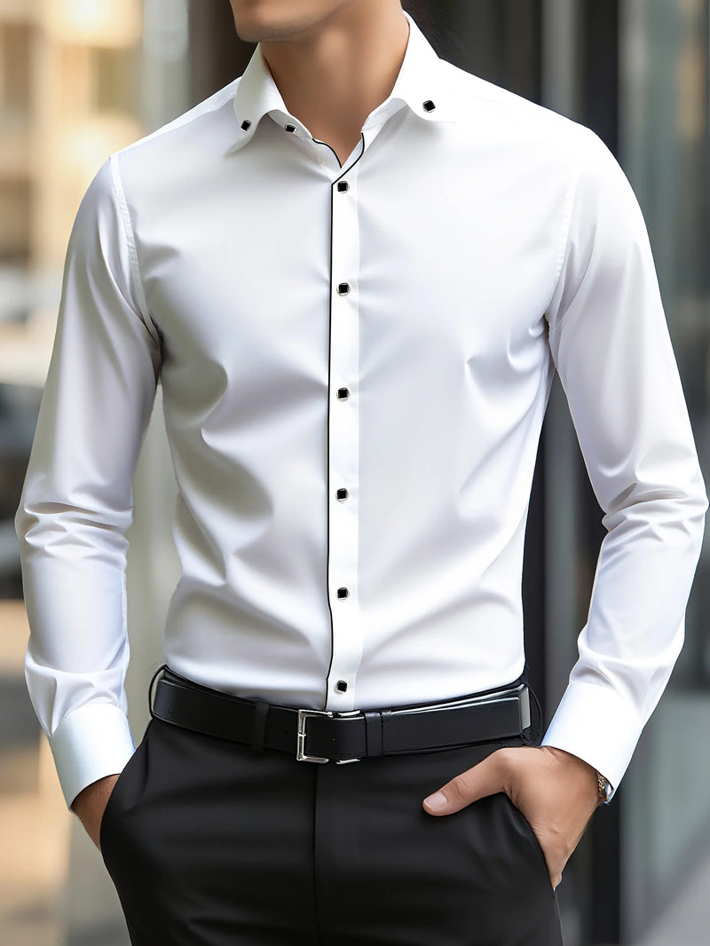 Smart Business Patchwork Shirt - Long Sleeve Men's Dress Shirt