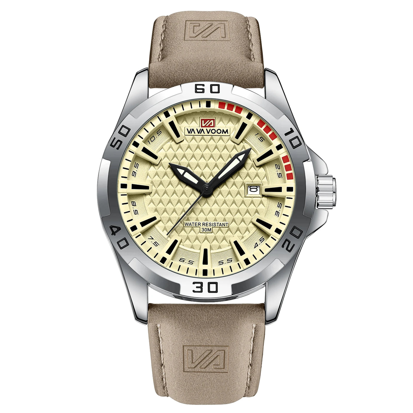 VA VA VOOM Military Calendar Leather Quartz Watch