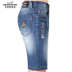 Bruce and Shark Men's Ripped Denim Shorts - Stretch Knee-Length Fit