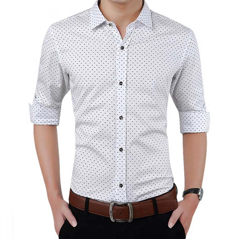 Polka Dot Long Sleeve Shirt - Slim Casual Social Top