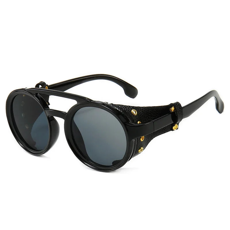 Steampunk Shield Round Sunglasses - UV400 Side Cover Eyewear