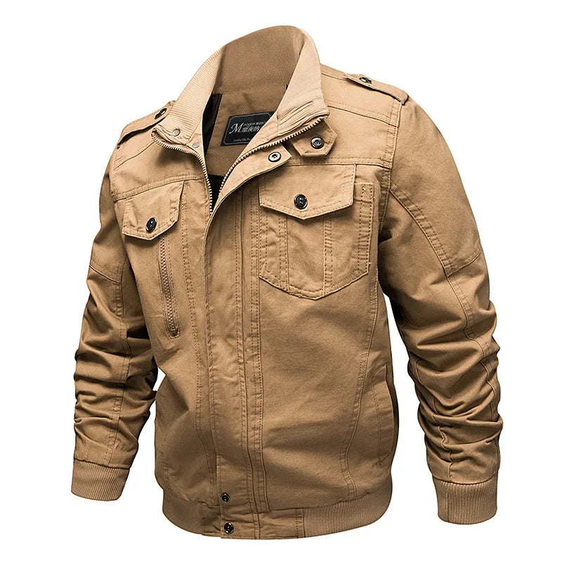Men's Tactical Denim Motorcycle Jacket with Multi-Pocket Design