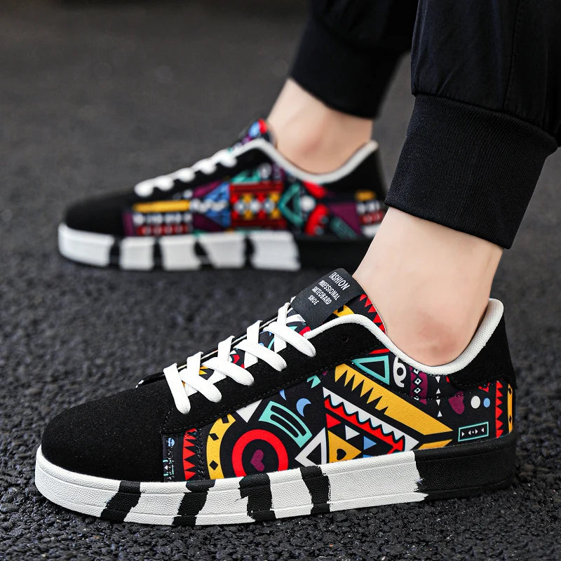 STRONGSHEN Men's Graffiti Canvas Lace-Up Sneakers