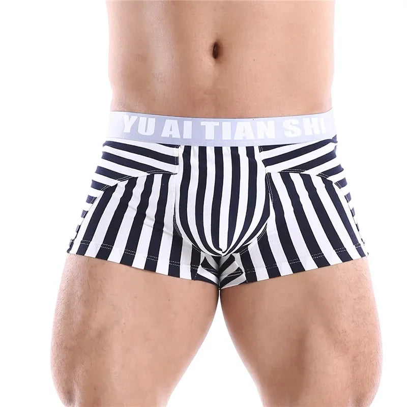 Men's Striped Cotton Boxer Shorts - Low Waist Comfort Fit