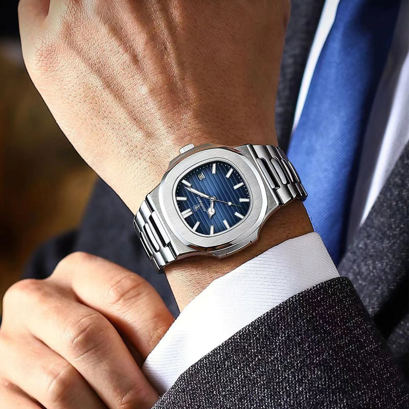 POEDAGAR Square Luminous Date Quartz Watch