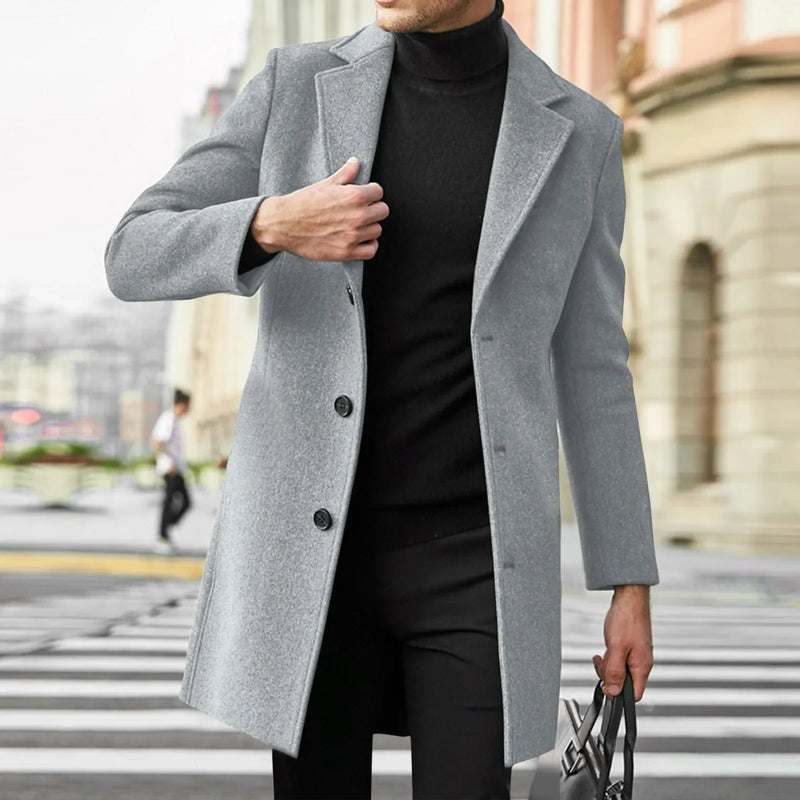 Men's Wool Blend Casual Trench Coat - Slim Business Winter Overcoat