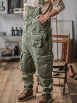 Men's Retro Cotton Bib Overalls with Loose Fit