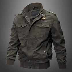 Men's Tactical Denim Motorcycle Jacket with Multi-Pocket Design