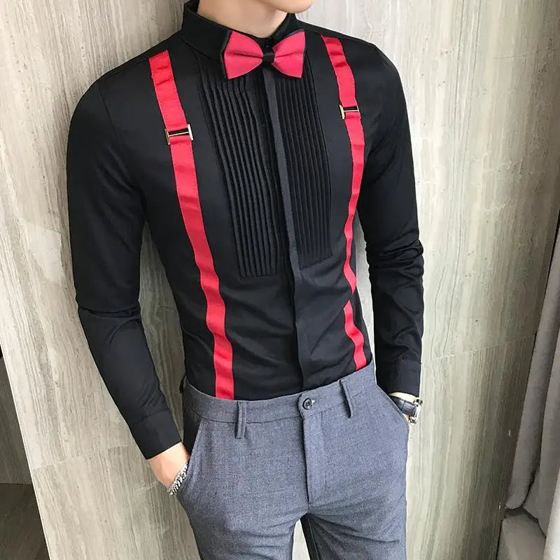 Color Block Long Sleeve Shirt - Slim Nightclub Party Blouse