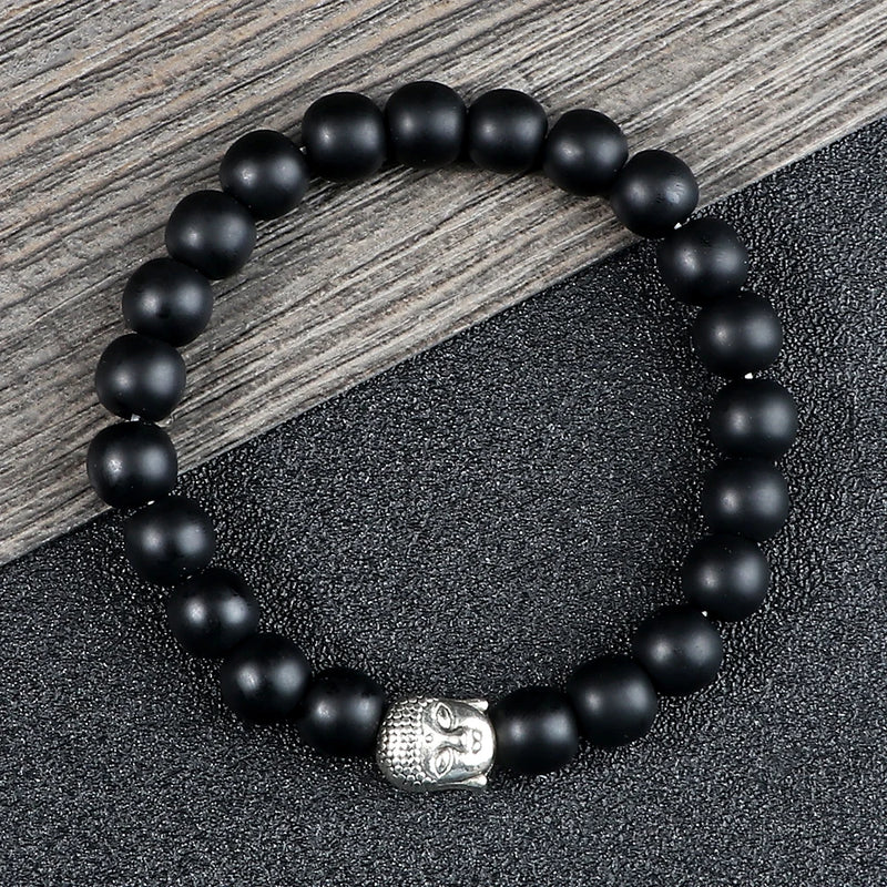 Volcanic Lava Stone Buddha Head Beaded Bracelet