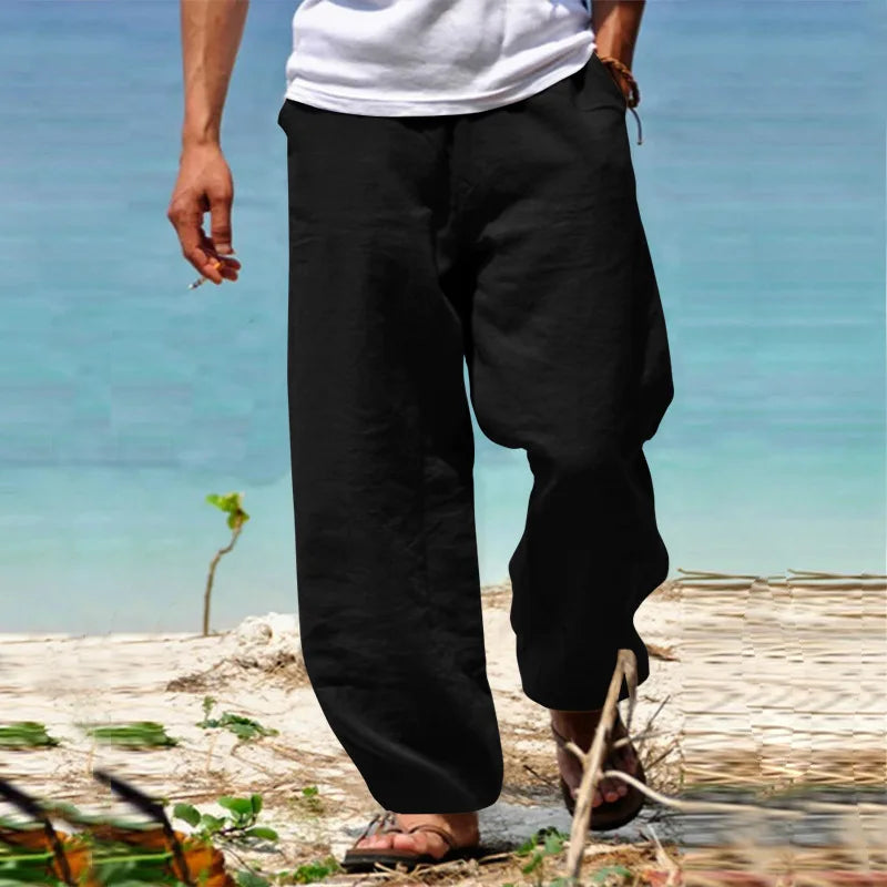 Men's Loose Cotton Drawstring Wide Leg Pants