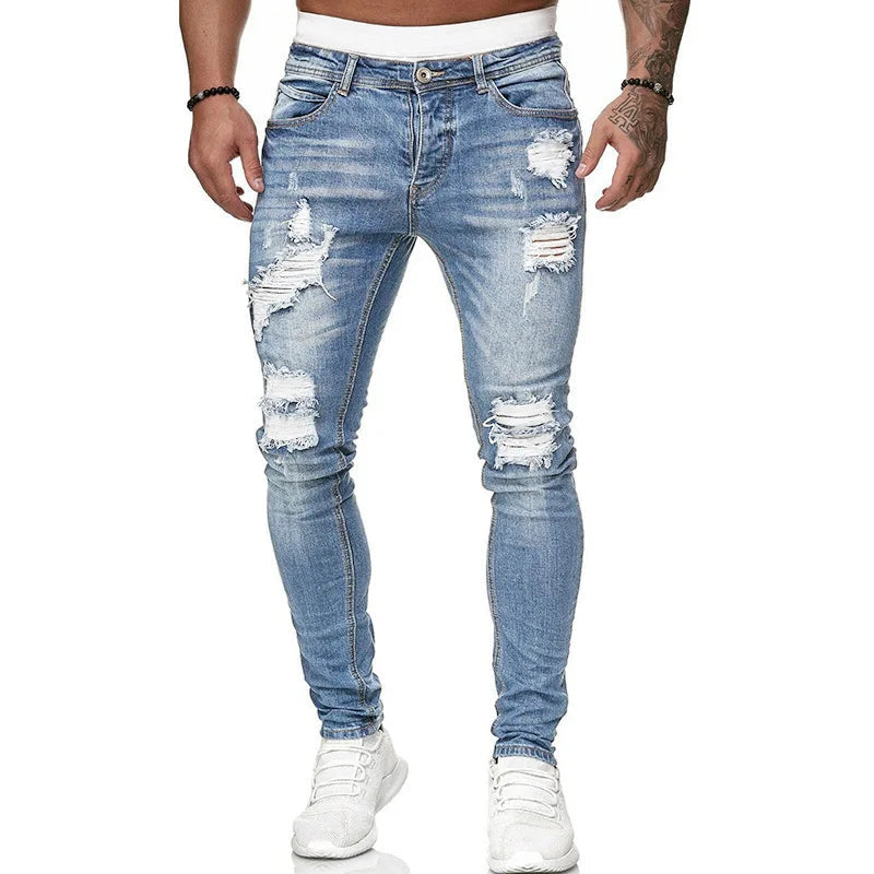 Men's Ripped Knee Stretch Skinny Denim Jeans