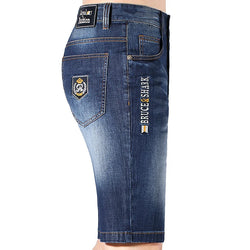 Bruce and Shark Men's Ripped Denim Shorts - Stretch Knee-Length Fit