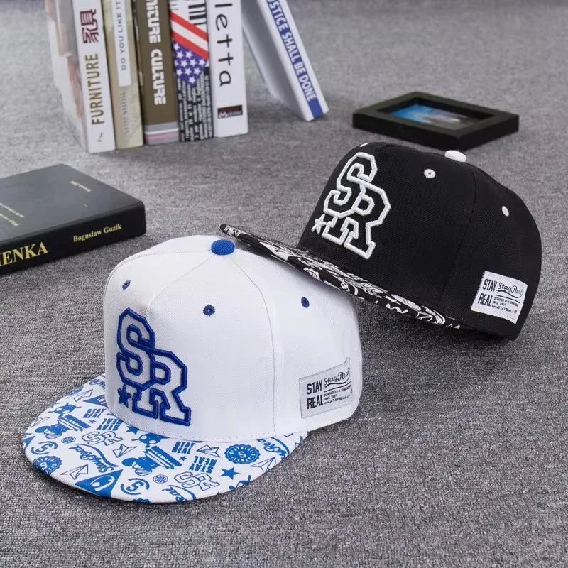 SR Embroidery Flat Shade Snapback Cap - Outdoor Sports Baseball Hat