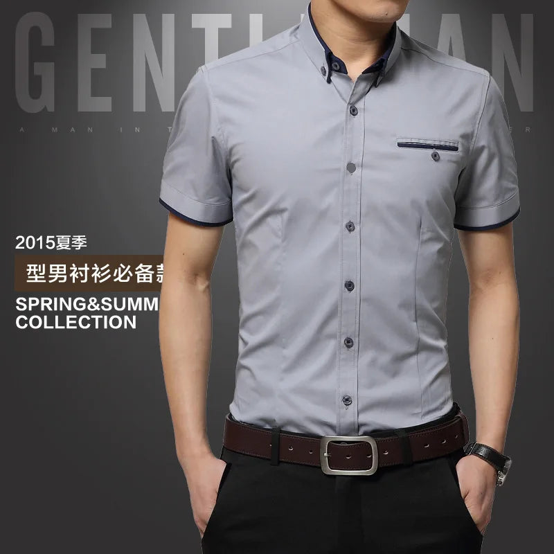 Summer Business Tuxedo Shirt - Short Sleeve Turn-Down Collar Top