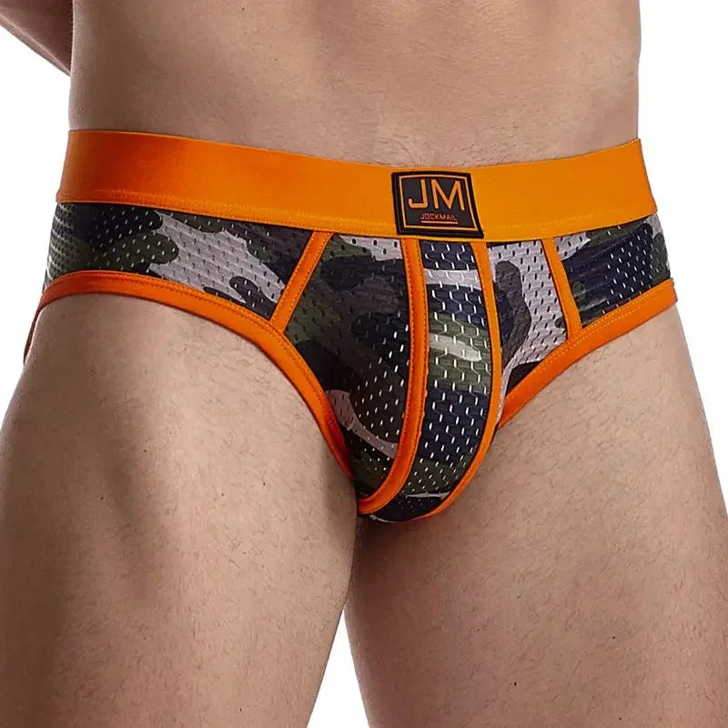 JOCKMAIL Men's Mesh Camouflage Briefs - Low-Rise Breathable Fit