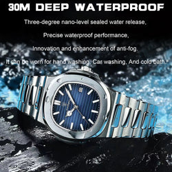 POEDAGAR Square Luminous Date Quartz Watch