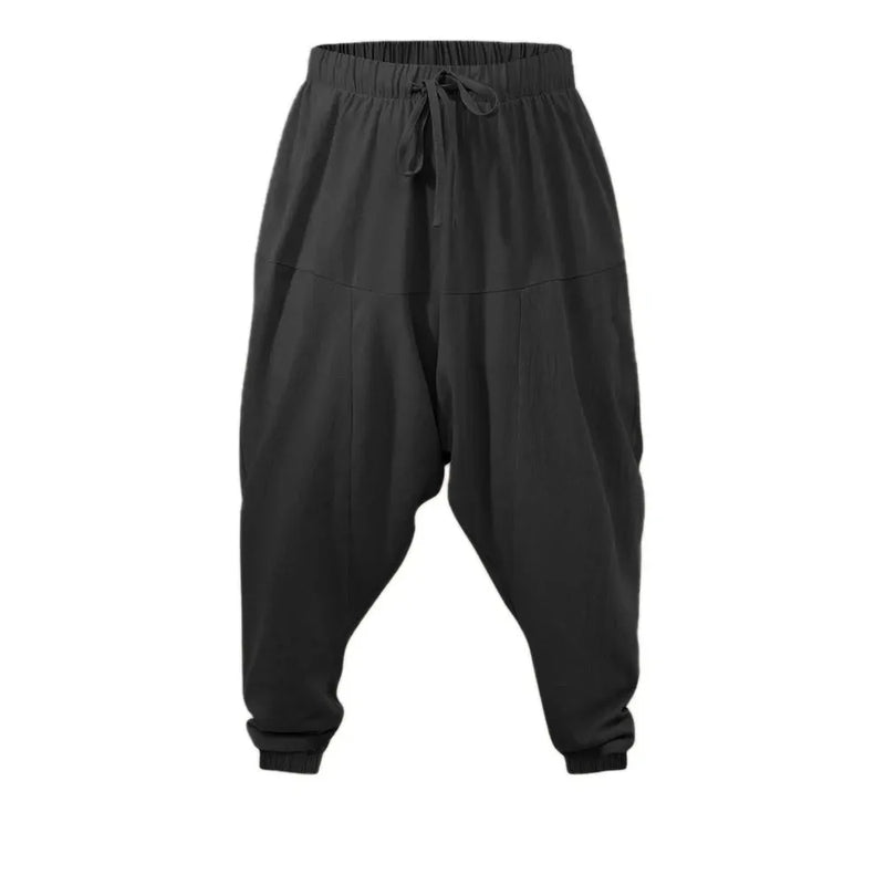 Men's Cotton Linen Drop Crotch Harem Joggers