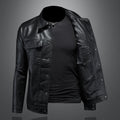 Men's Slim Motorcycle Leather Coat - Solid Color Lapel Jacket M-5XL