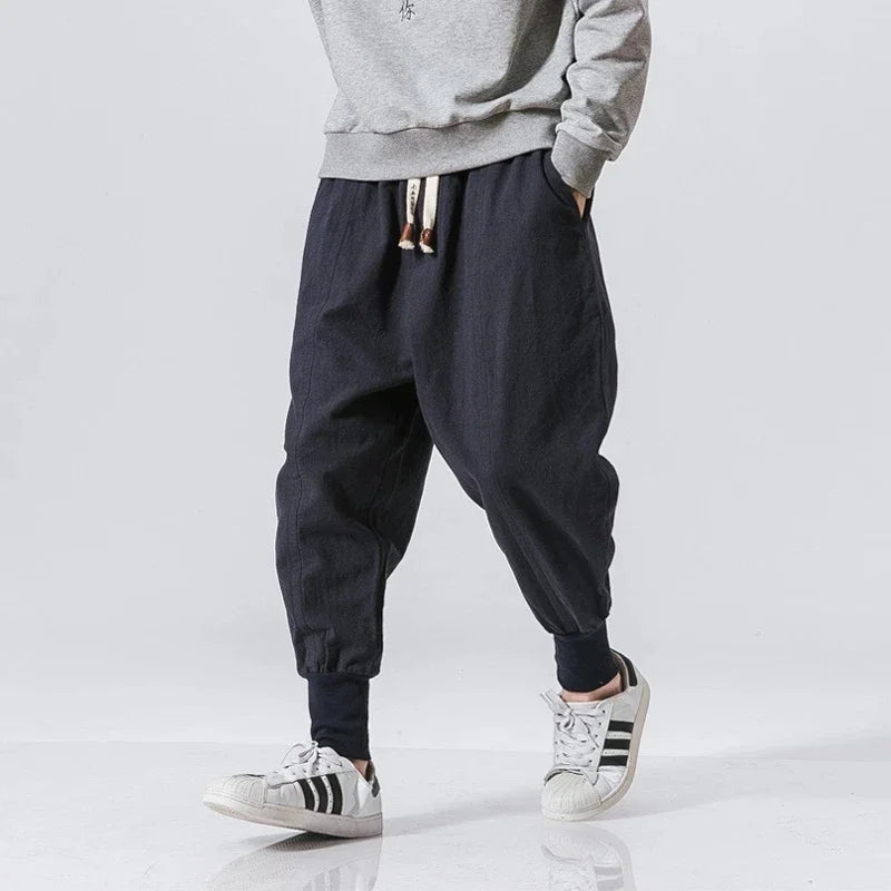 Men's Cotton Linen Drop-Crotch Harem Jogger Pants