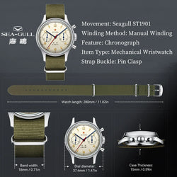 Seagull 1963 ST1901 Manual Winding Pilot Chronograph Watch