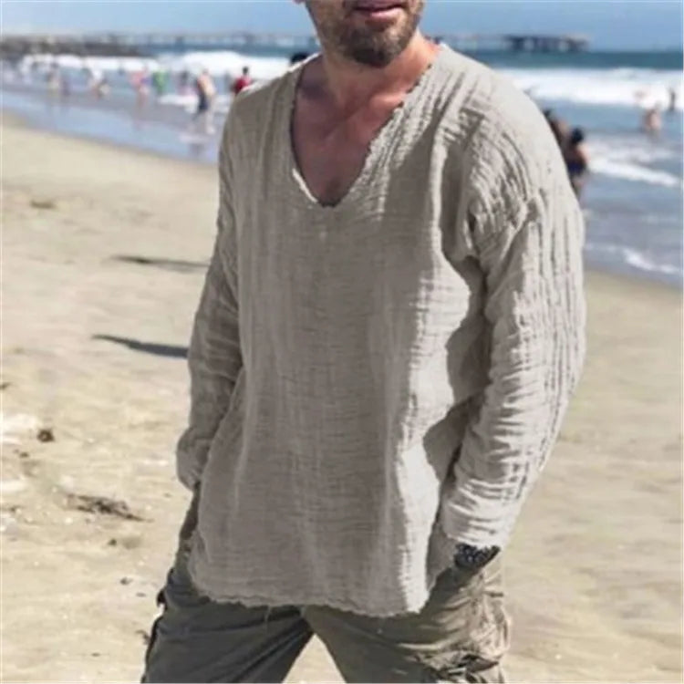 Men's Viking Style V-Neck Long Sleeve Beach Shirt