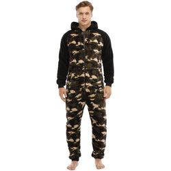 Men's Camo Fleece Hooded Onesie Jumpsuit