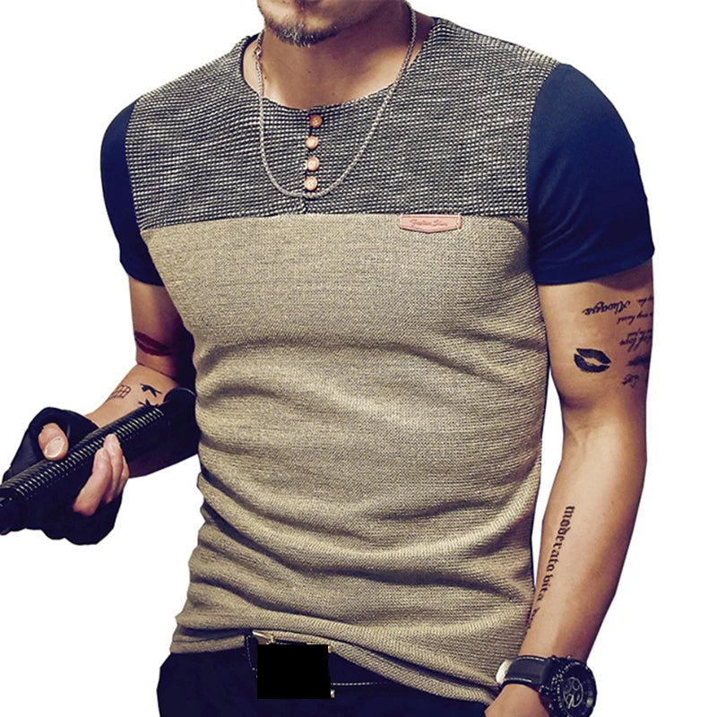 Men's Patchwork Short Sleeve Slim Fit Hip Hop T-Shirt