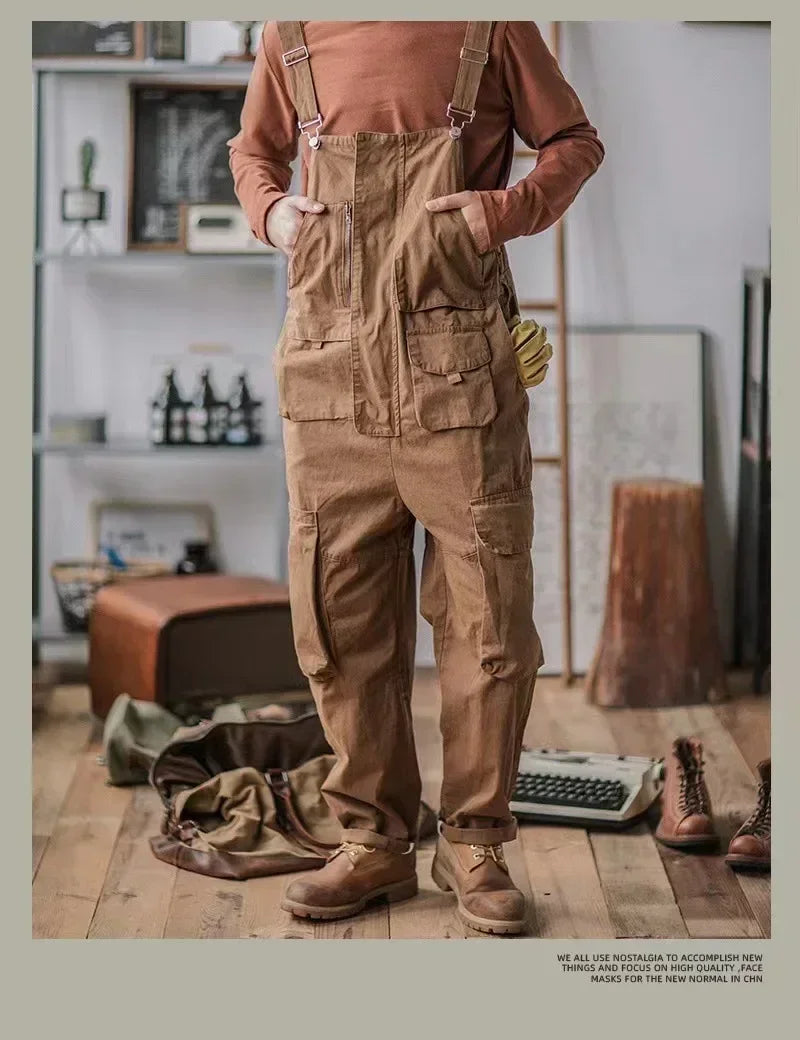 Men's Retro Cotton Bib Overalls with Loose Fit