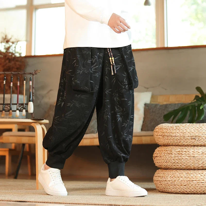 Men's Thickened Velvet Shirt And Harem Pants Set