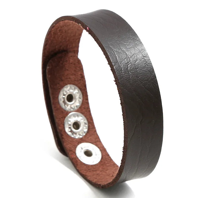 Vintage Brown Genuine Leather Cuff Bracelet - Wide Punk Wrap Wristband