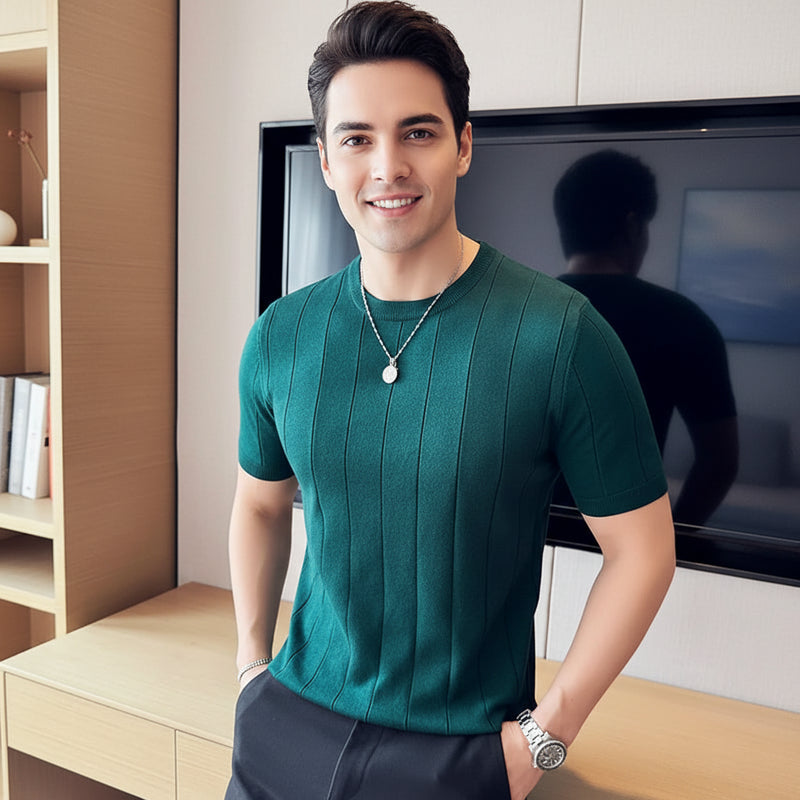 Men's Business Casual Short Sleeve O-Neck Sweater Tee