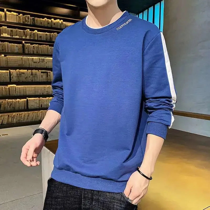 Men's Patchwork O-Neck Sweatshirt - Hoodless Long Sleeve Streetwear Top