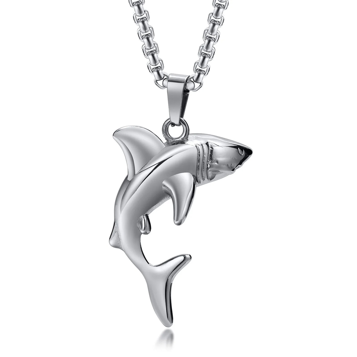 VNOX Shark Pendant Stainless Steel Box Chain Necklace